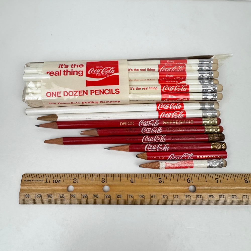 Vtg Lot Unused and Used Coca Cola Coke Lead Pencils White Red Advertise Collect